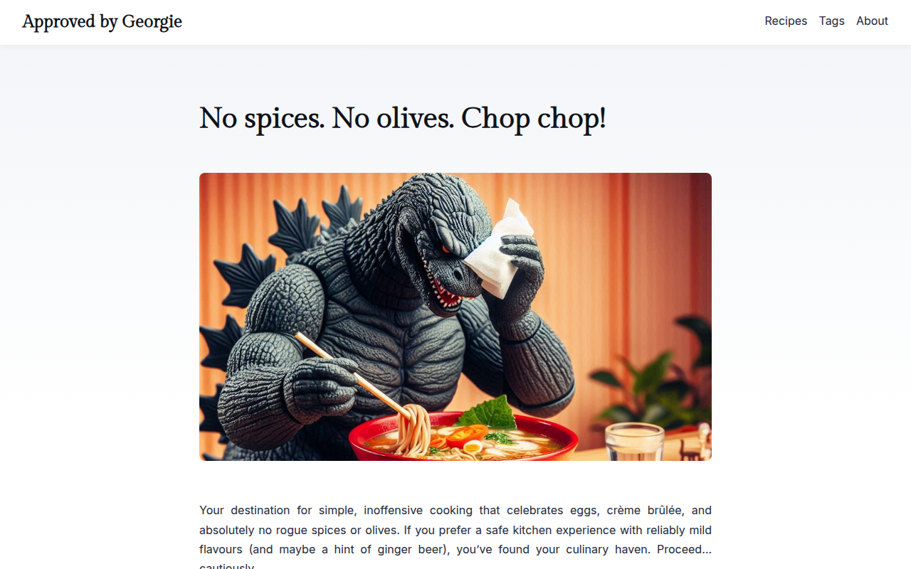 Screenshot of the Approved by Georgie recipe site