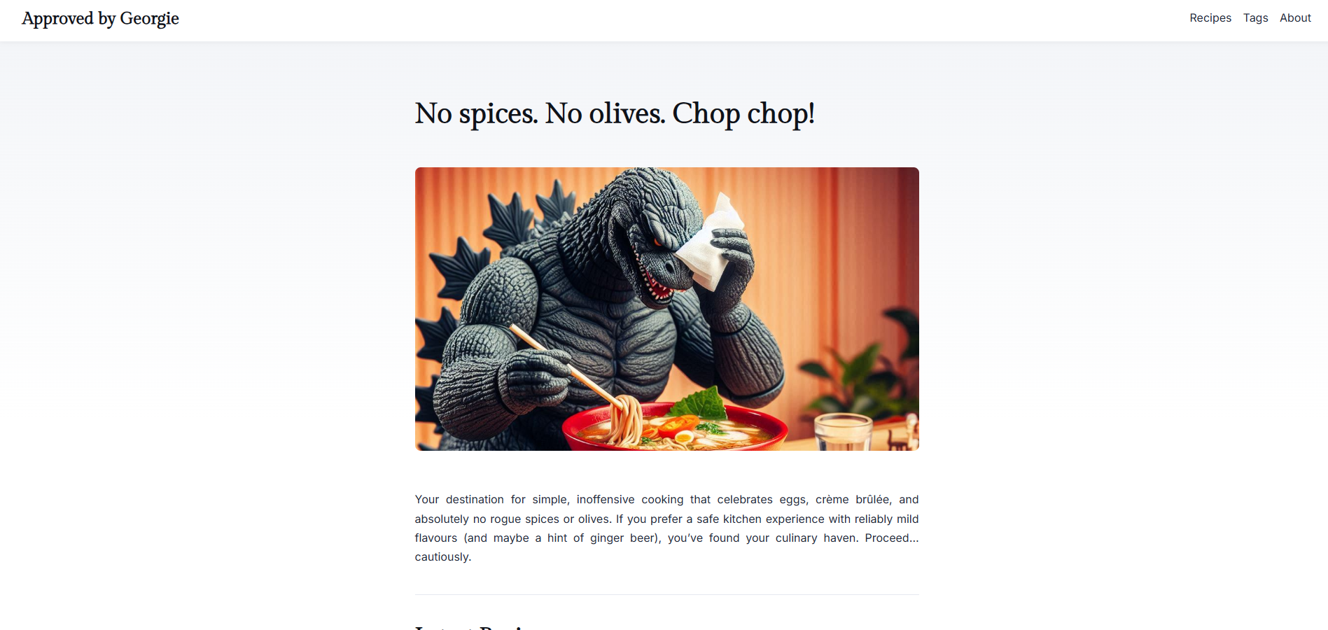 Screenshot of the Approved by Georgie recipe site