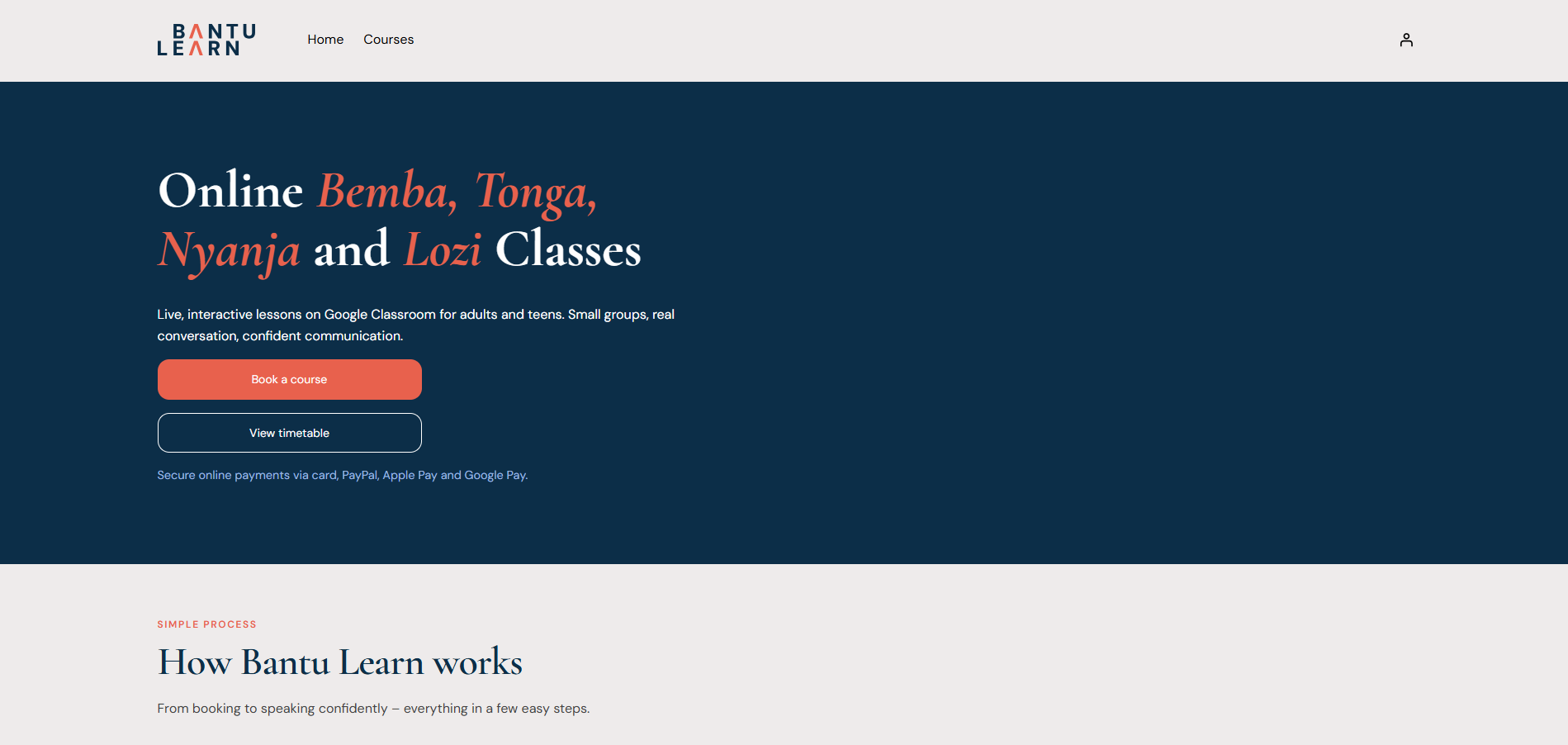 Screenshot of the Bantu Learn website