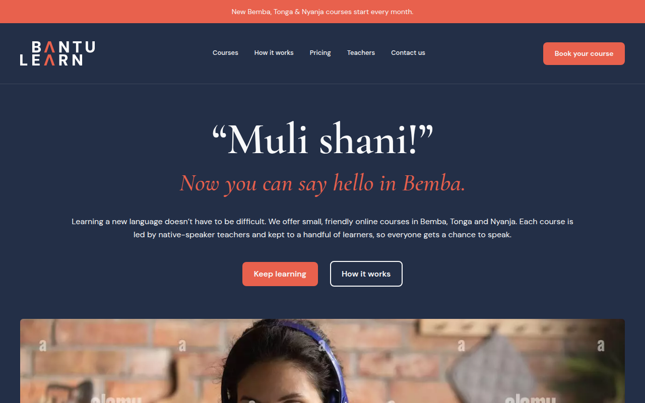 Screenshot of the Bantu Learn website