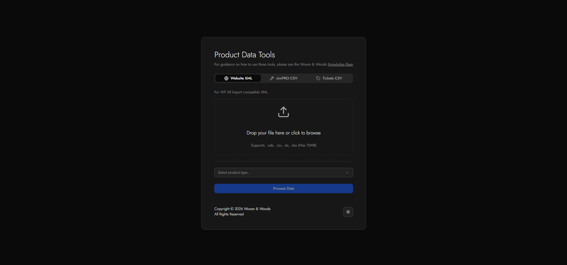 Screenshot of the W&W Data Tools interface